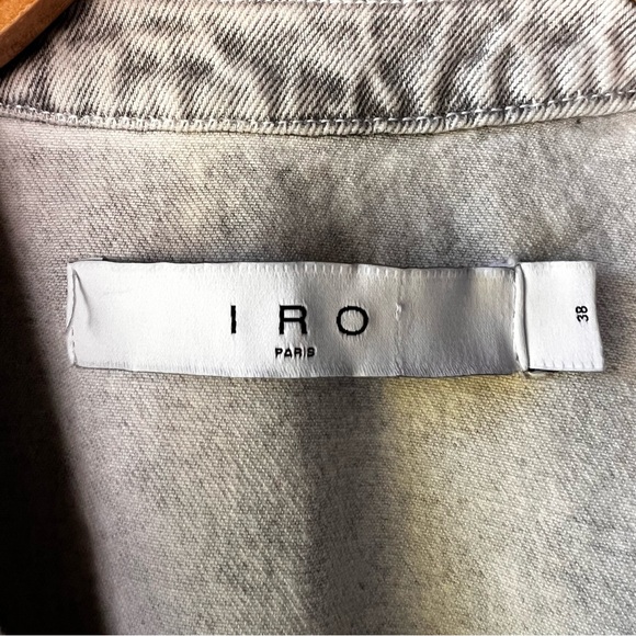 IRO | Textured Gray Ruffled puff sleeve designer wrap denim Jean dress - Picture 10 of 13